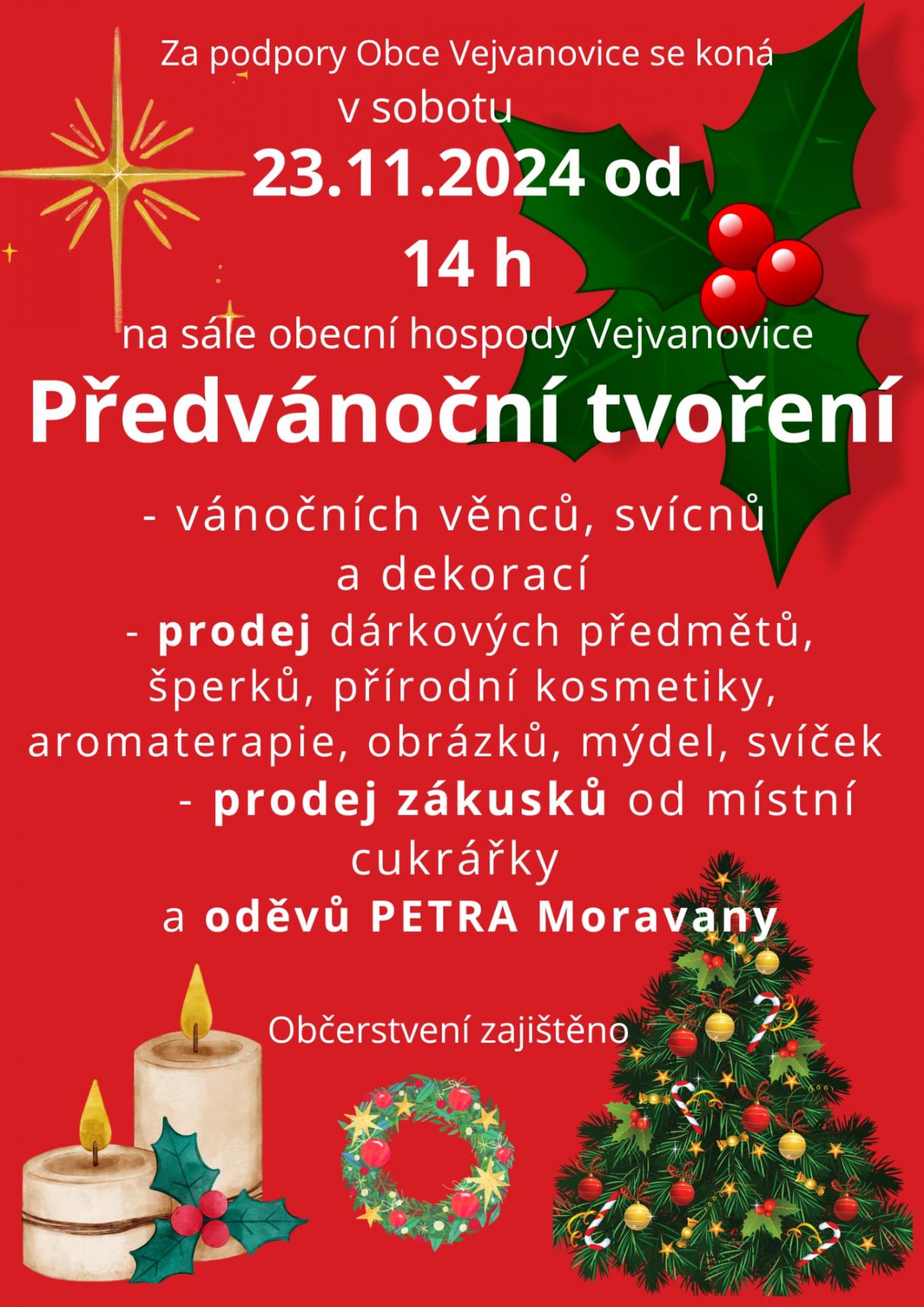 Předvánoční tvoření 23.11.2024 od 14:00 na sále obecní hospo