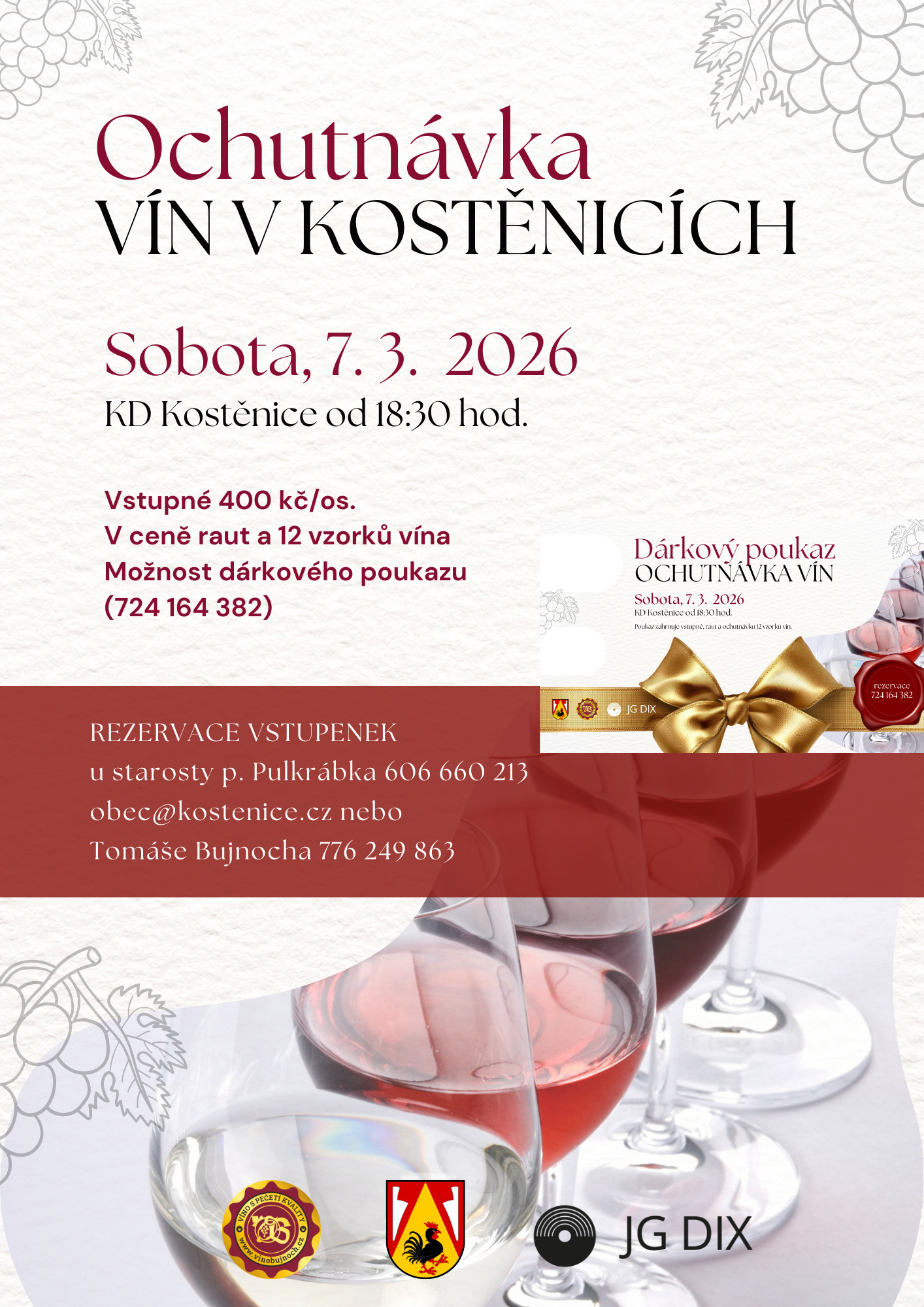 Ochutnávka vín Kostěnice 7.3.2026 18:30h 